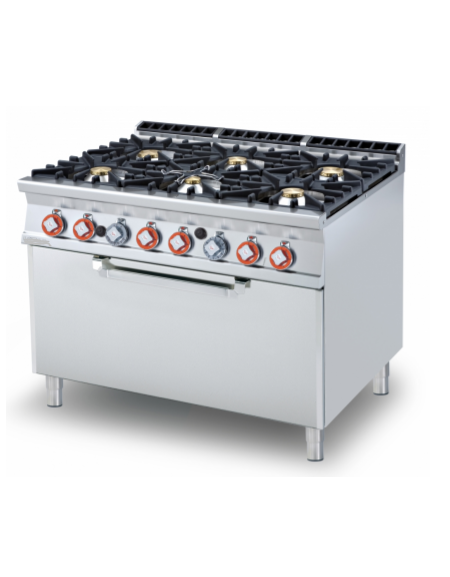 CUCINA 6 FUOCHI FORNO A GAS STATICO GN3/1 cm. 120x 90x 90h