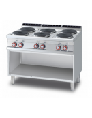 CUCINA ELETTRICA 6 PIASTRE TONDE TRIFASE SU MOBILE A GIORNO cm. 120x90x90h