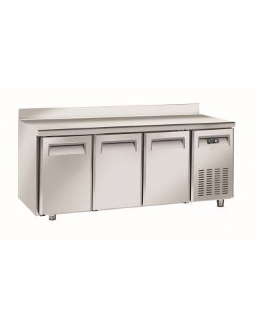 Tavolo refrigerato 3 porte, in acciaio inox AISi 304, con alzatina, refrigerazione ventilata - cm 179.5x70x96h