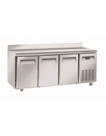 Tavolo refrigerato congelatore negativo inox 3 porte con alzatina, refrigerazione ventilata -18°/-22°C - cm 180x70x95h