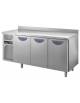 Tavolo refrigerato positivo 3 Porte con alzatina ventilato 0° + 8°C inox AISI 304 - CLASSE C - Motore a sinistra - cm. 172x70x85