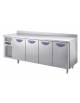 Tavolo refrigerato positivo 4 Porte con alzatina ventilato 0° + 8°C inox AISI 304 - CLASSE C - Motore a sinistra - cm. 218x70x85