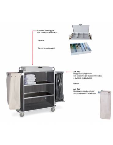 Carrello portabiancheria a 4 piani con N°2 Reggisacchi pieghevoli - Chiuso su 3 lati - cm 139x52x134h
