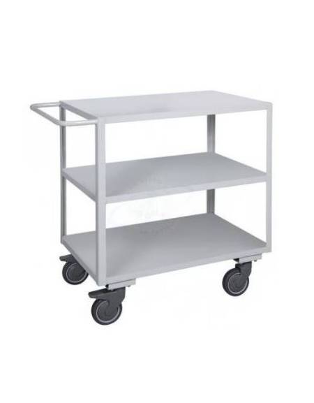 Carrello ufficio a 3 piani lisci alta silenziosità, lamiera 20/10 - 4 ruote girevoli gomma Ø cm 12, 5 - cm  60x90x89,5h