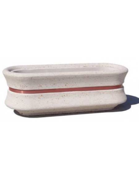 Fioriera ovale in cemento calcestruzzo per esterno - Colore bianco travertino - con fascia color rame - cm 170x60x65h