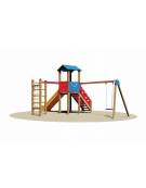 Villaggio 1 torretta, 1 arrampicata, 1 altalena con sedile piano e scivolo in vetroresina - cm 715x420x315h