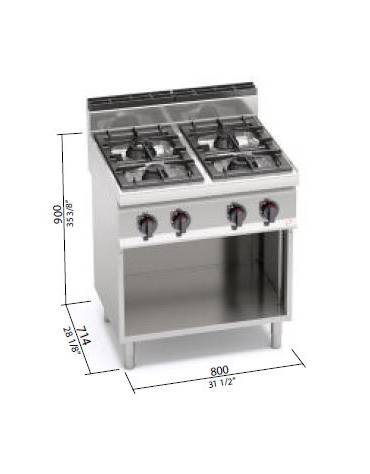 Cucina professionale industriale a gas 4 fuochi - MEDIA POTENZA - cm 80x70x85/90