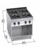 Cucina inox professionale 4 Fuochi a gas ALTA POTENZA