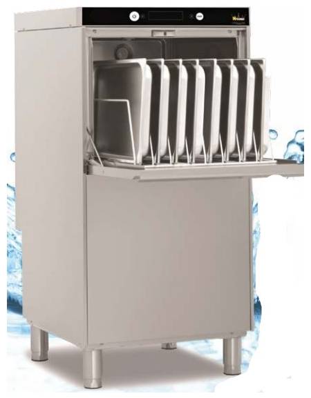 Lavastoviglie a traino concontrollo tramite la scheda elettronica, display LCD, cm 77,5x82x135h