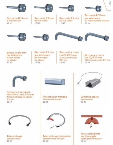 Dosatrice riempitrice manuale per cornetti con stantuffo in acciaio inox. Tramoggia da 7 lt.