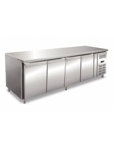 Tavolo refrigerato in acciaio Inox AISI 304 ventilato  - 4 porte - 522 Lt. - temp. -10°-20°C - GN 1/1 - mm 2230x700x860h