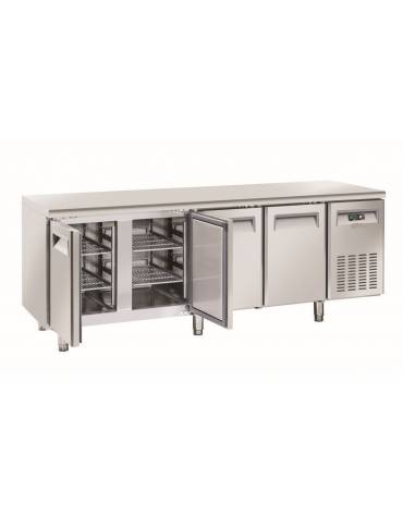 Tavolo refrigerato 4 porte, in acciaio inox AISi 304, refrigerazione ventilata - 223x70x86h