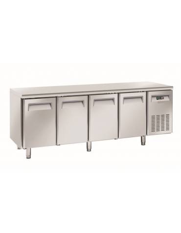 Tavolo refrigerato congelatore negativo 4 porte, in acciaio inox, refrigerazione ventilata -18°/-22° C - 225x70x85h