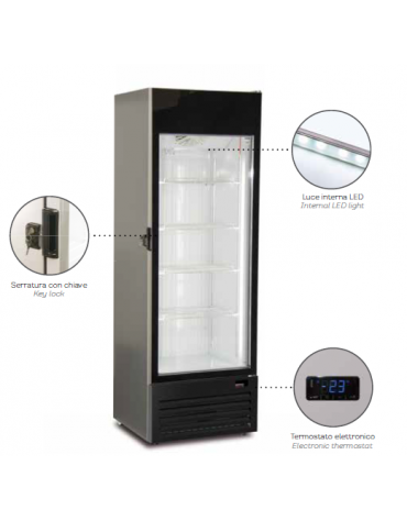 Vetrina gelateria verticale ventilata - capacità 415 litri - temp. -18°-30°C - mm L x P x H: 670 x 644 x  2000