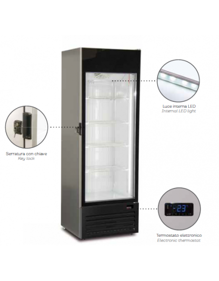 Vetrina gelateria verticale ventilata - capacità 415 litri - temp. -18°-30°C - mm L x P x H: 670 x 644 x  2000