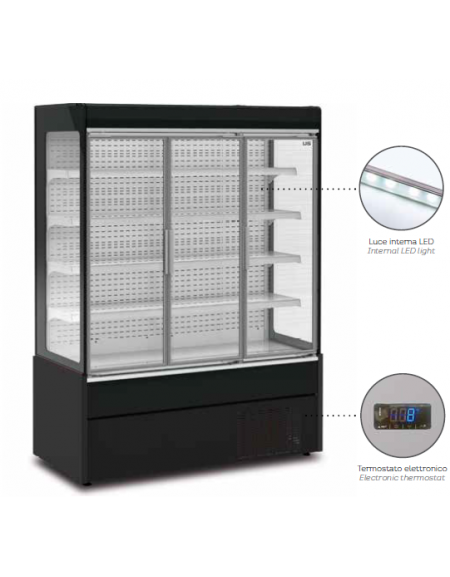 Espositore murale refrigerato ventilato - 3 ripiani - temp. +2° C/+ 8° C - mm L x P x H: 1300 x 780 x 2020