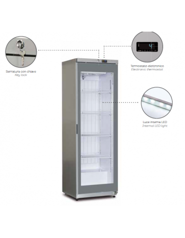 Espositore murale refrigerato ventilato - 2 ripiani - temp. +4° C/+ 10° C - mm L x P x H: 600 x 715 x 900