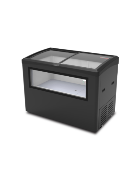 Espositore a pozzetto ad impulso - ante vetro e vetro frontale - nero - 402 Lt. - temp. -18°-23°C - mm 1258x738x935h