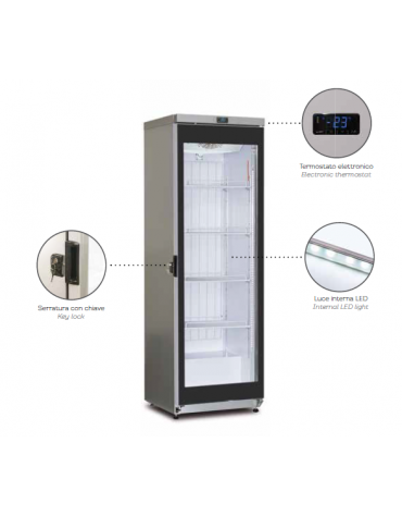 Vetrina gelateria verticale ventilata singola grigio- capacità 331 litri - temp. -18°-23°C - mm 602 x 672 x 1886h