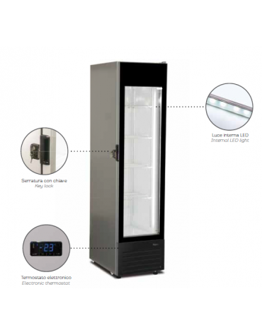 Vetrina gelateria verticale ventilata singola grigio- capacità 245 litri - temp. -18°-23°C - mm 452 x 701 x 1848h