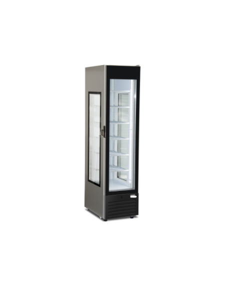 Vetrina gelateria verticale ventilata - grigio - vetro laterale - capacità 245 litri - temp. -18°-23°C - mm 452x701x1848h