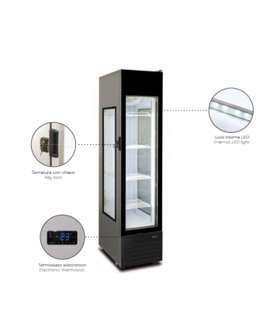 Vetrina gelateria verticale ventilata - grigio - vetro laterale - capacità 245 litri - temp. -18°-23°C - mm 452x701x1848h