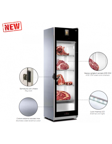 Vetrina refrigerata verticale AISI 304 per carne - 1 porta - 4 ripiani - mm 610 x 603 x 2004h