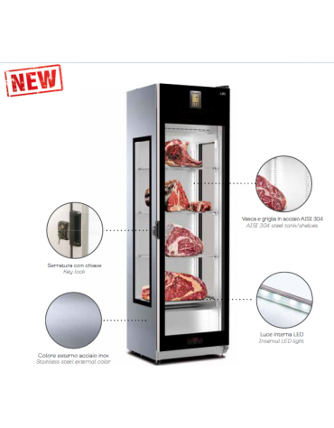 Vetrina refrigerata verticale AISI 304 per carne - 1 porta - 4 ripiani - mm 610 x 603 x 2004h