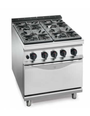 Cucina a gas 4 fuochi ALTA POTENZA con forno  elettrico GN 2/1 - cm 80x90x85/90h