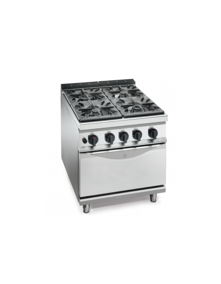 Cucina Professionale a Gas 4 Fuochi, con Forno Gas, Profondità 90 cm -  Chefline 