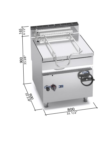 Brasiera a gas con ribaltamento motorizzato Lt. 80- Vasca e fondo inox AISI 304- CM 80X90X90H