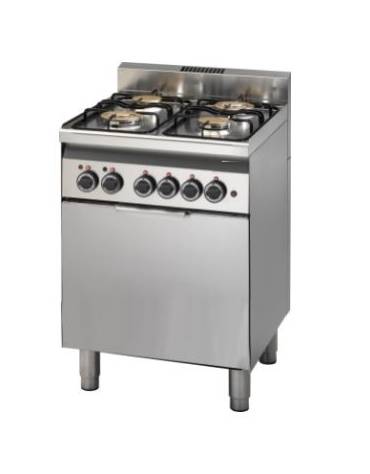 Cucina a gas 4 fuochi con forno elettrico convenzione GN2/3 con porta in acciaio - cm 60x60x85h