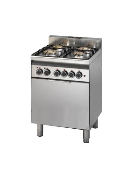 Cucina a gas 4 fuochi con forno elettrico convenzione GN2/3 con porta in acciaio - cm 60x60x85h