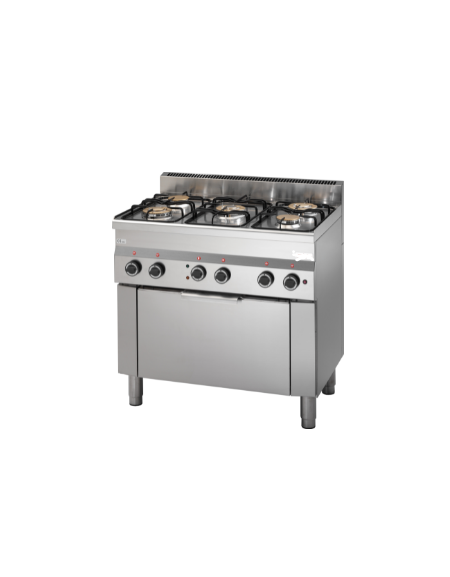 Cucina gas 5 fuochi POTENZIATA, forno elettrico a convezione gn 1/1, porta in acciaio - cm 90x60x85h