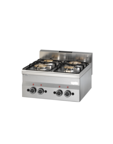 Cucina a gas professionale 4 fuochi da banco - fuochi 2x3,3 kW + 2x3,6 kW - cm 60x60x28h
