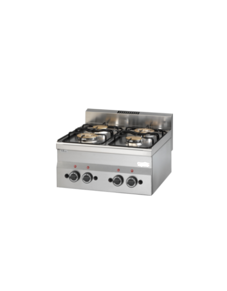 Cucina a gas professionale 4 fuochi da banco - fuochi 2x3,3 kW + 2x3,6 kW - cm 60x60x28h