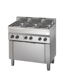 Cucina elettrica 5 piastre tonde POTENZIATA, con forno elettrico a convenzione GN 1/1, porta in acciaio - cm 90x60x85h