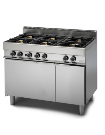 Cucina a gas 6 fuochi con forno a gas e vano neutro - fuochi 3x3,6 kW + 3x5 kW - cm 110x65x85h