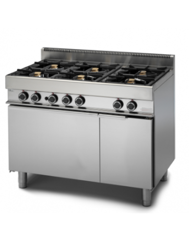 Cucina a gas 6 fuochi con forno elettrico e armadio neutro - fuochi 3x3,6 kW + 3x5 kW - cm 110x65x85h