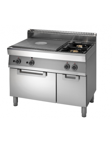 Cucina a gas 2 fuochi + tuttapiastra, con forno a gas e armadio neutro - potenza totale 22,4 Kw - cm 110x70x85h