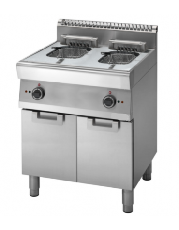 Friggitrice elettrica 2 vasche capacità 10+10 lt.su armadio chiuso - POTENZIATA 9+9 Kw - cm 70x70x85h