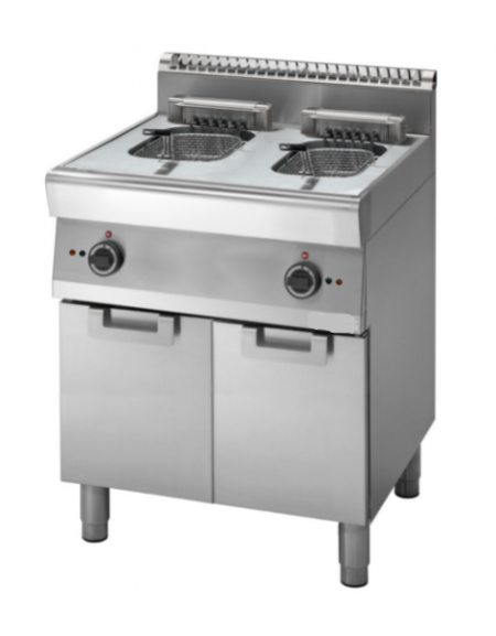 Friggitrice elettrica 2 vasche capacità 10+10 lt.su armadio chiuso - POTENZIATA 9+9 Kw - cm 70x70x85h