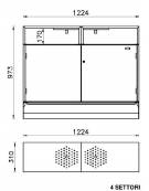 Cestino per raccolta differenziata a 4 settori, in acciaio zincato e veniciato, con copertura - cm 184x31x93h