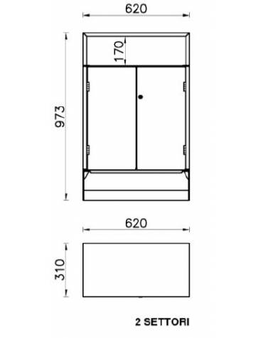 Cestino per raccolta differenziata a 2 settori da Lt 30x2, in acciaio zincato e verniciato, con copertura - cm 62x31x97,3h