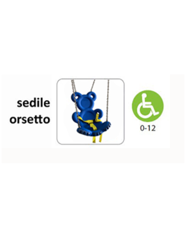 Altalena in legno 1 posto,trave superiore in legno - Sedile orsetto - adatta ai diversamente abili - cm 260x155x225h