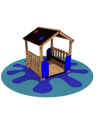 Casetta in legno per bambini a due falde e 2 panche laterali - cm 130x130x155h