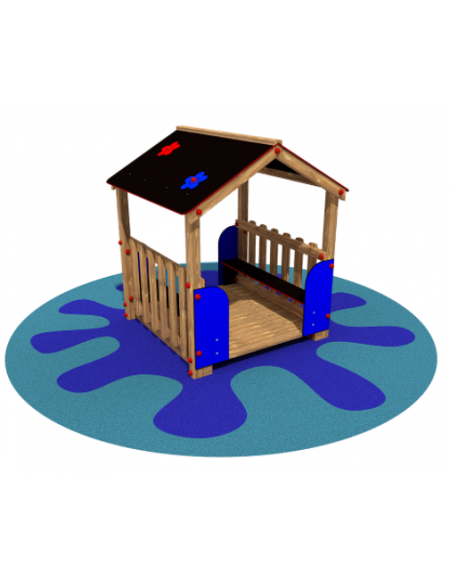 Casetta in legno per bambini a due falde e 2 panche laterali - cm 130x130x155h