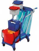 Carrello pulizia con strizzatore e secchio 28lt, struttura in plastica. porta secchi in plastica. Cm 107x56x111h