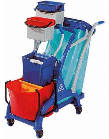 Carrello pulizia con strizzatore e secchio 28lt, struttura in plastica - porta secchi in plastica - cm 107x55x111h