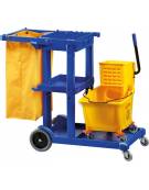 Carrello pulizia, strizzatore con divisorio, porta sacco, da 120lt. attacchi portautensili. struttura in plastica. cm 114x51x98h